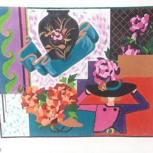 Large TS Designs Woman Hat Flower Collage Needlepoint Canvas 14 ct Hand Painted